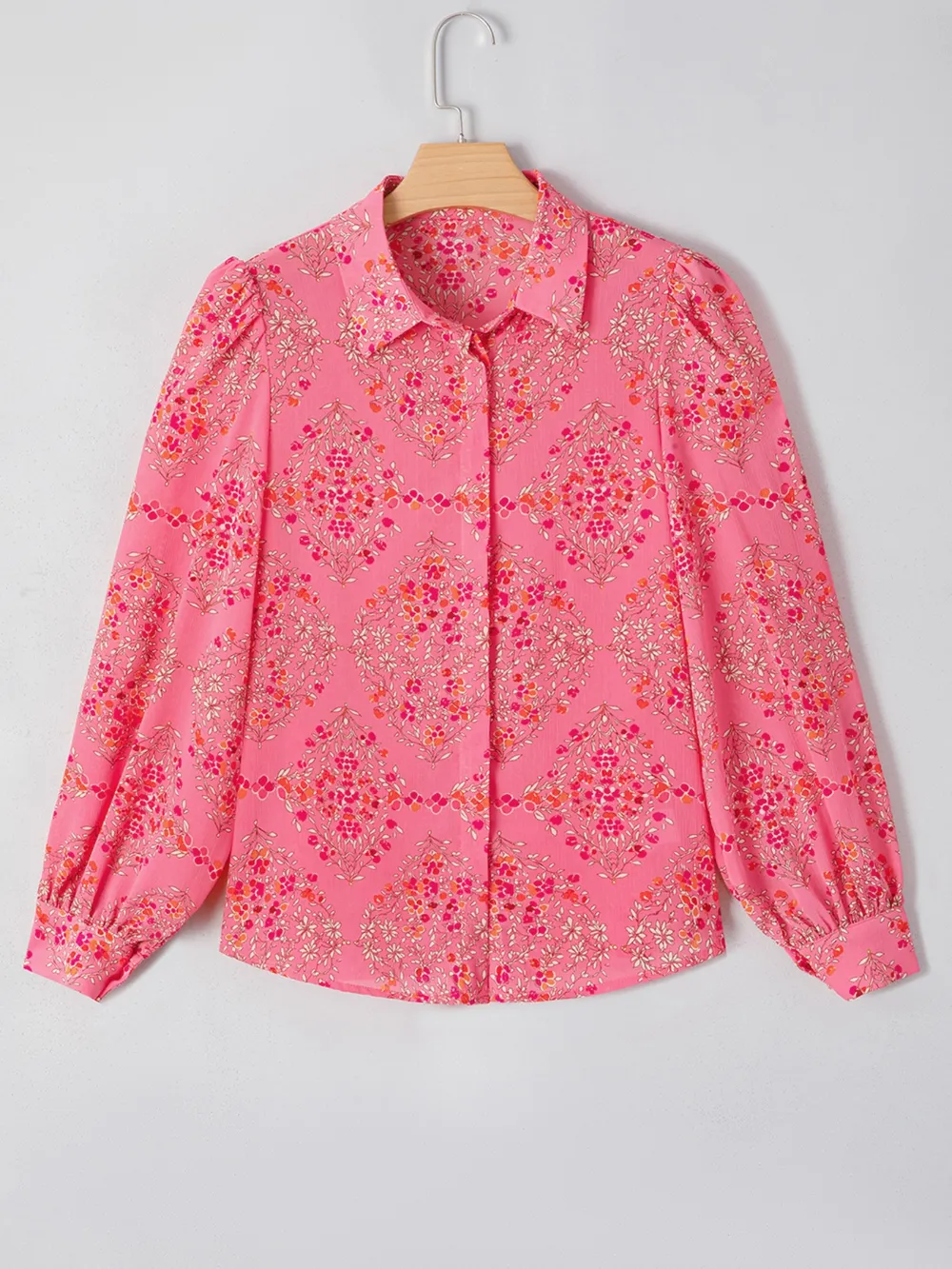 Floral Print Lantern Sleeve Loose Shirt, image 3