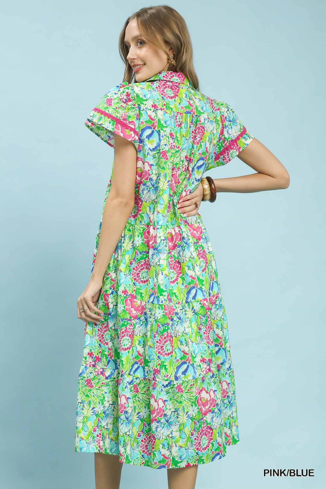Bold Mixed Floral Tiered Midi Dress, image 3