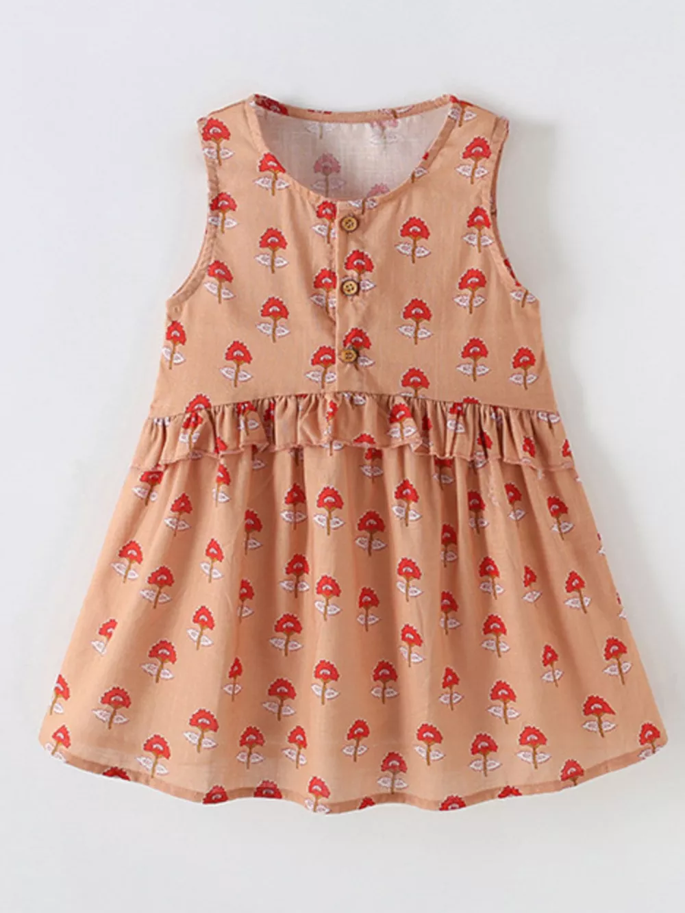 Children's Floral Print Sleeveless Ruffle Dress, image 2