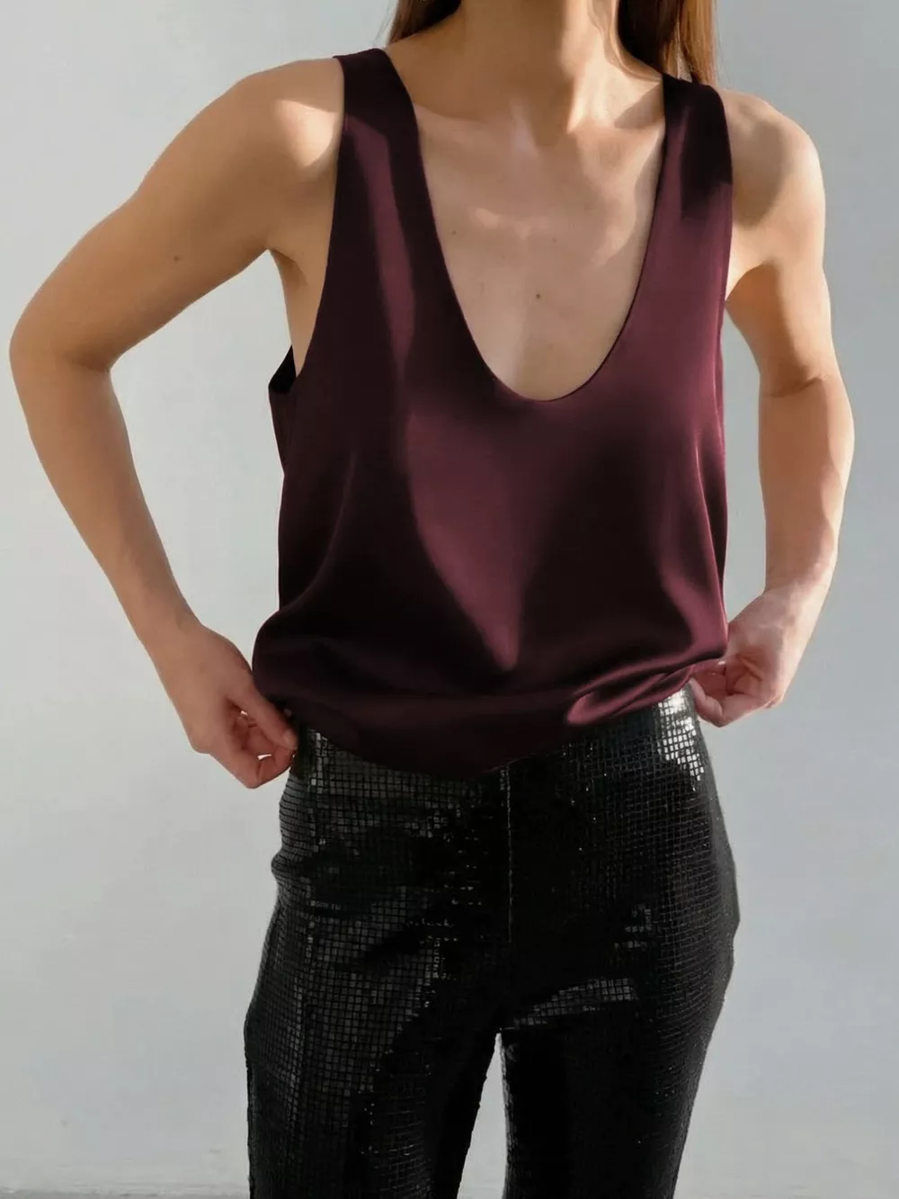 Satin Deep V-Neck Tank, image 15