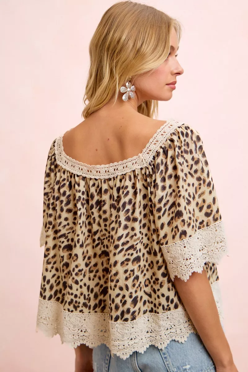 Leopard Lace Mix And Match Square Neckline Top, image 3