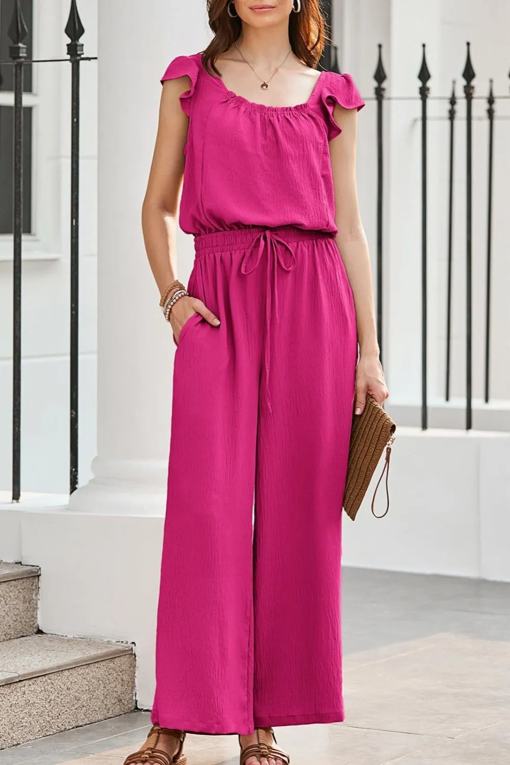Ruffled Cap Sleeve Wide Leg Jumpsuit, image 7