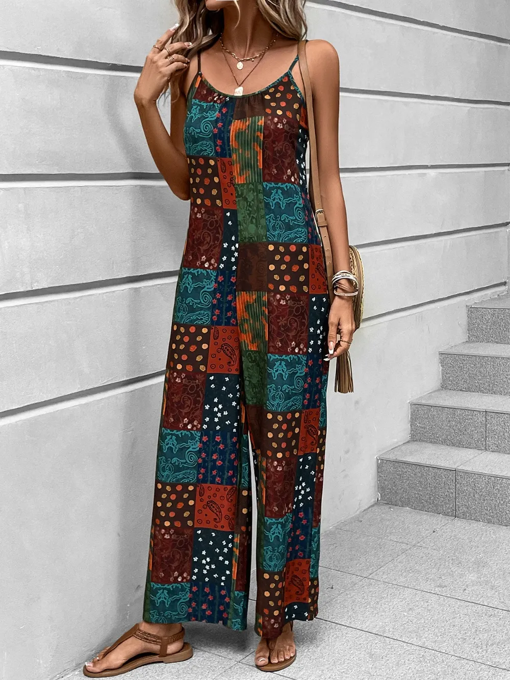 Printed Scoop Neck Spaghetti Strap Jumpsuit, image 2
