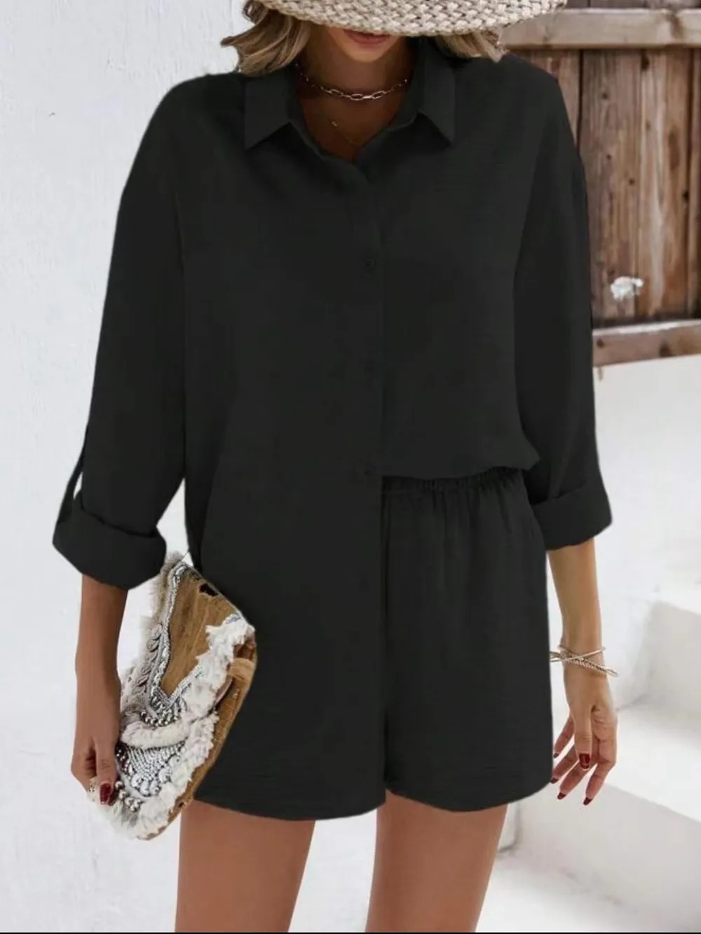 Button Down Shirt and Shorts Set
