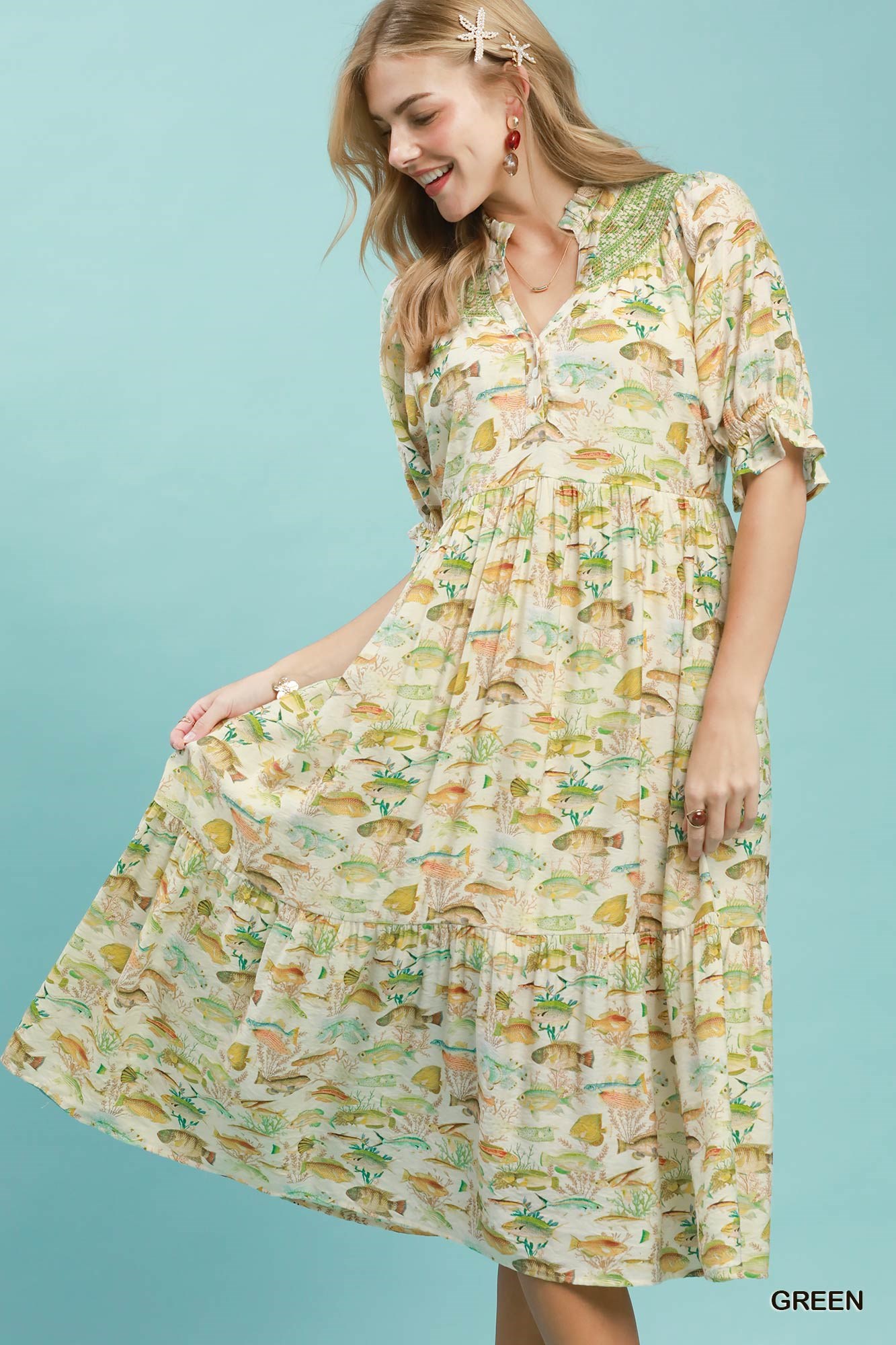 Print Tiered Midi Dress