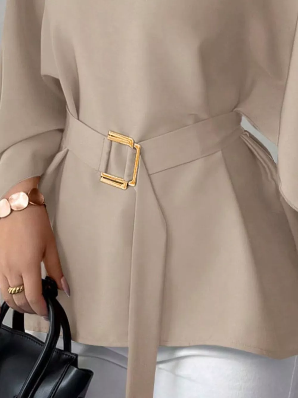 Round Neck Belt Batwing Sleeve Blouse, image 24