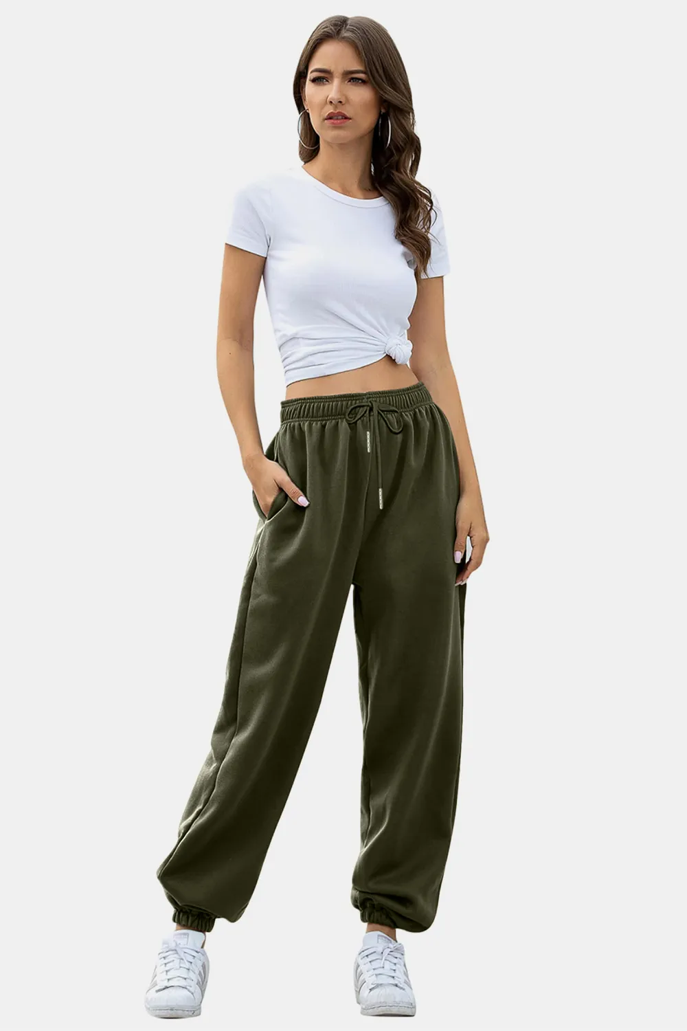 Elastic Waist Joggers with Pockets, image 3