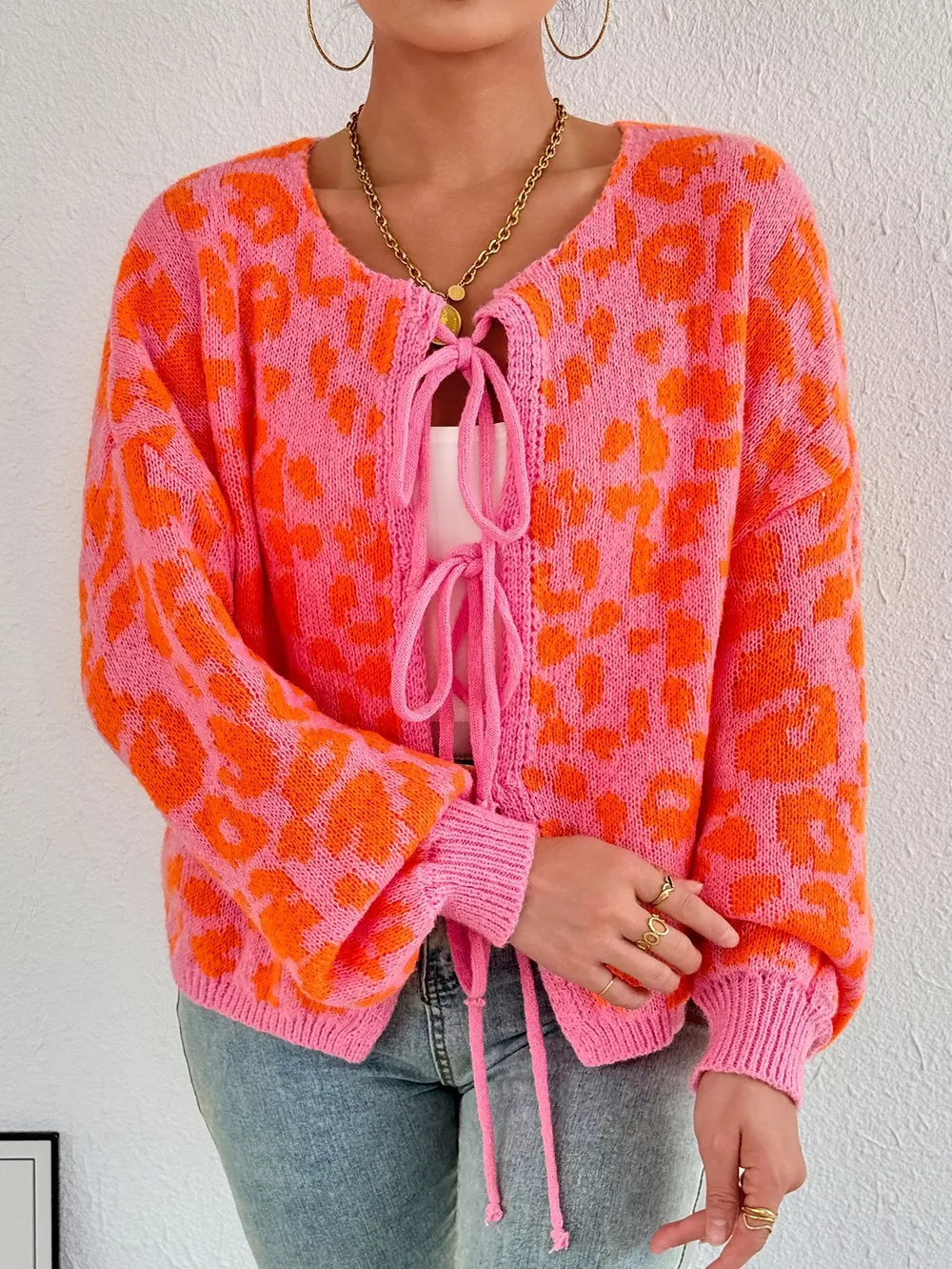Leopard Tie Front Cardigan, image 3
