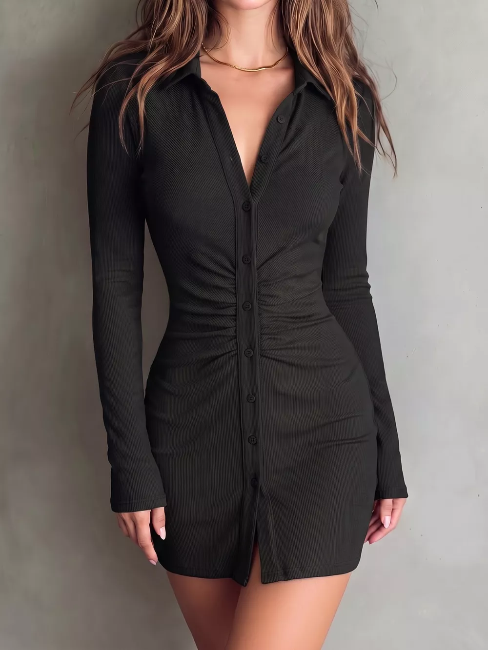 Button-Down Bodycon Mini Dress, image 2