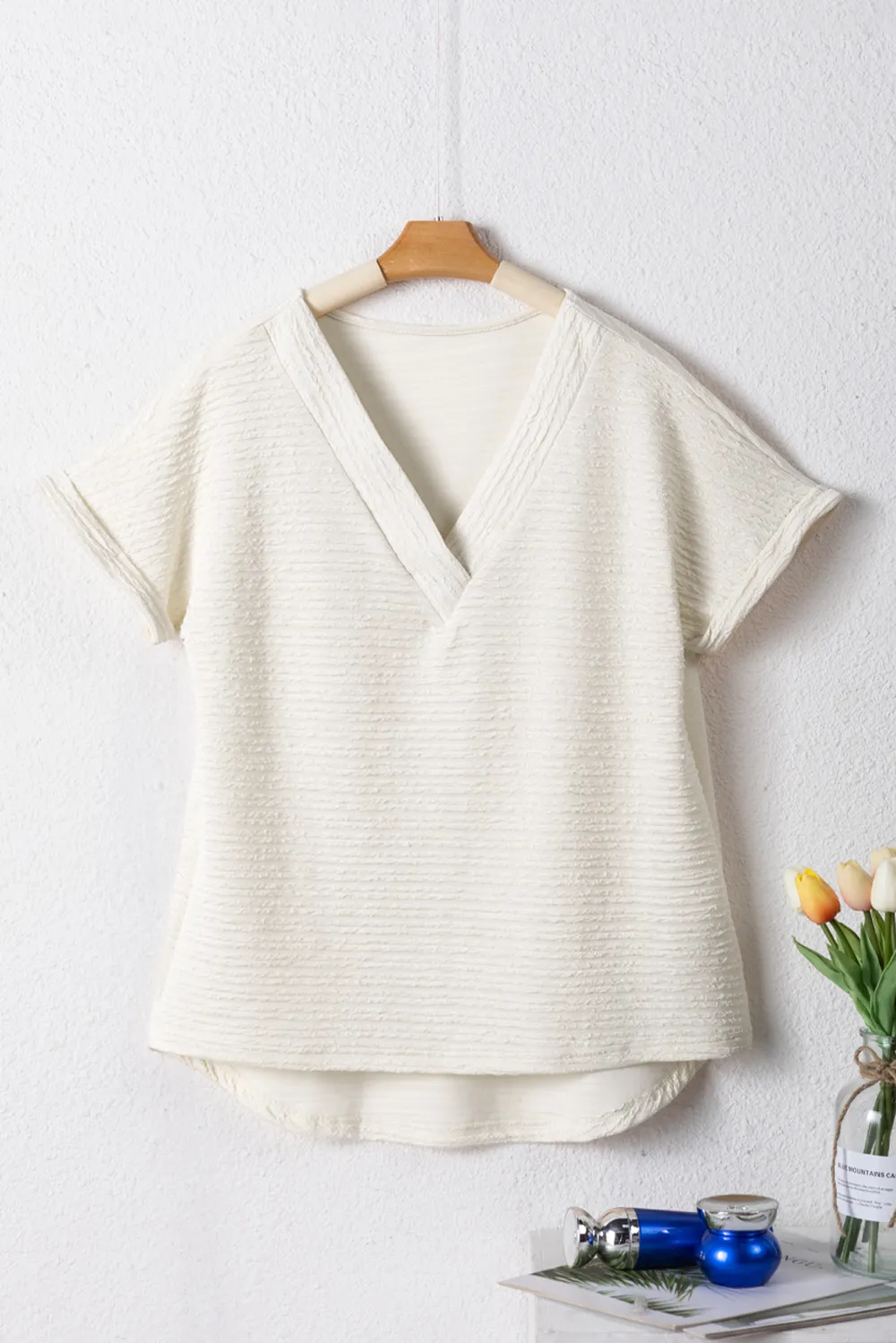 V-Neck Short Sleeve Blouse, image 2