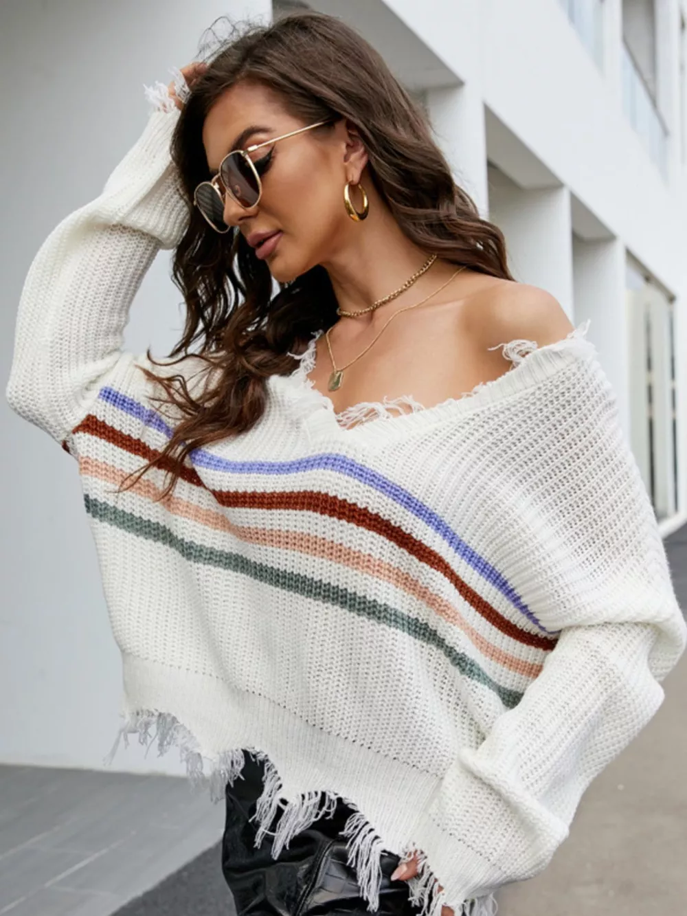 Frayed Hem Long Sleeve Sweater, image 31