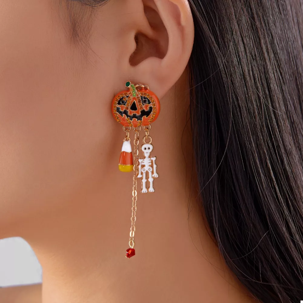 Halloween Pumpkin Drop Chain Earrings, image 2