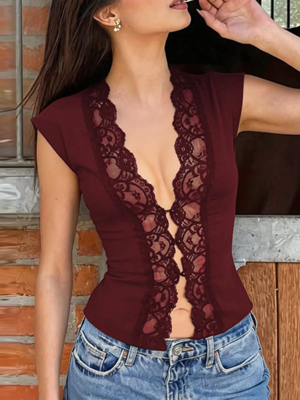 Lace Trim Button Front Vest, image 16