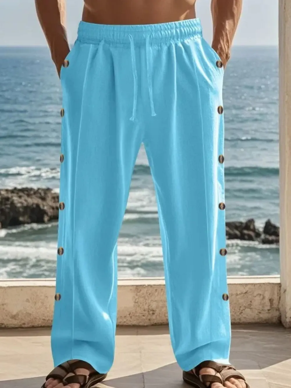 Men's Full Size Side Button Wide Leg Pants Plus Size, image 8