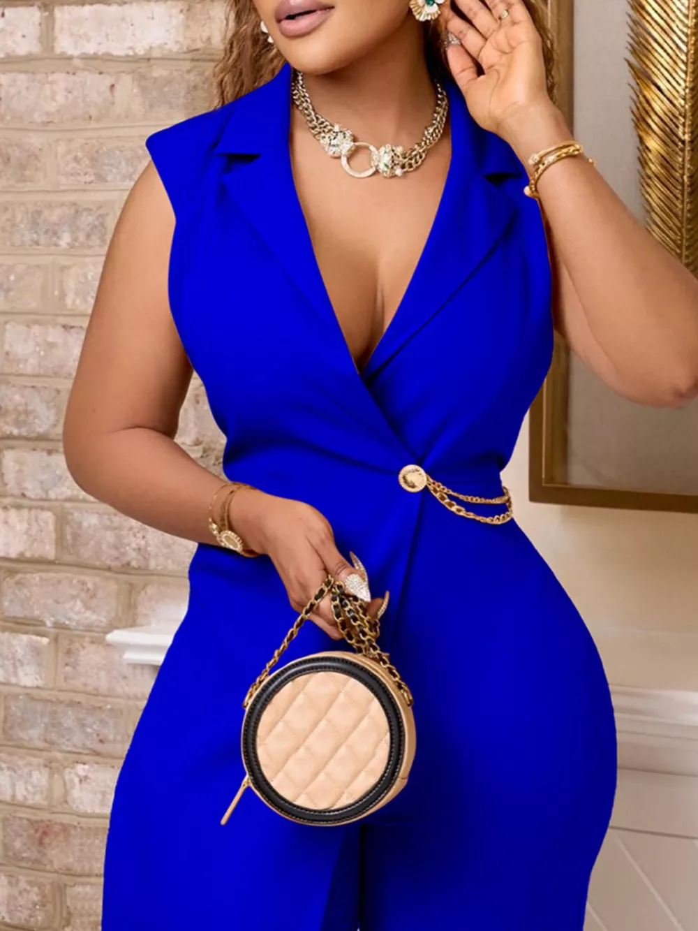 Full Size Asymmetrical Sleeveless Blazer Style Wide Leg Jumpsuit Plus Size, image 8