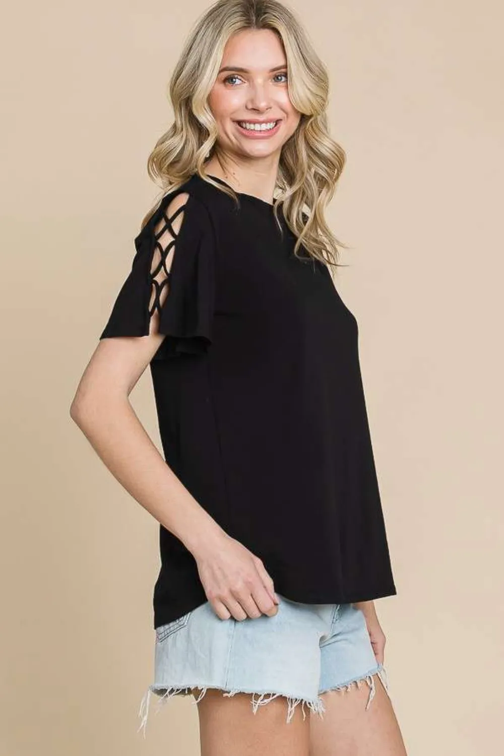 Round Neck Crisscross Short Sleeve T-Shirt, image 2