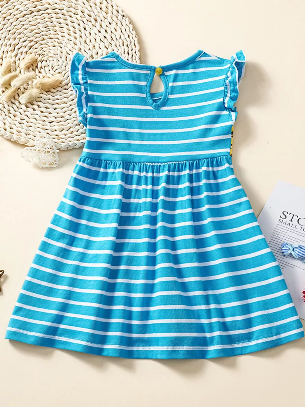 Children's Striped Animal Print Ruffle Sleeve Dress, image 5