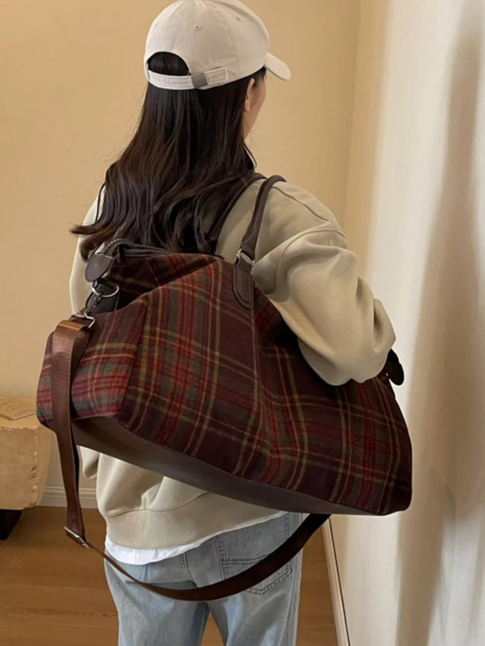 Vintage Plaid Pattern Travel Bag, image 9