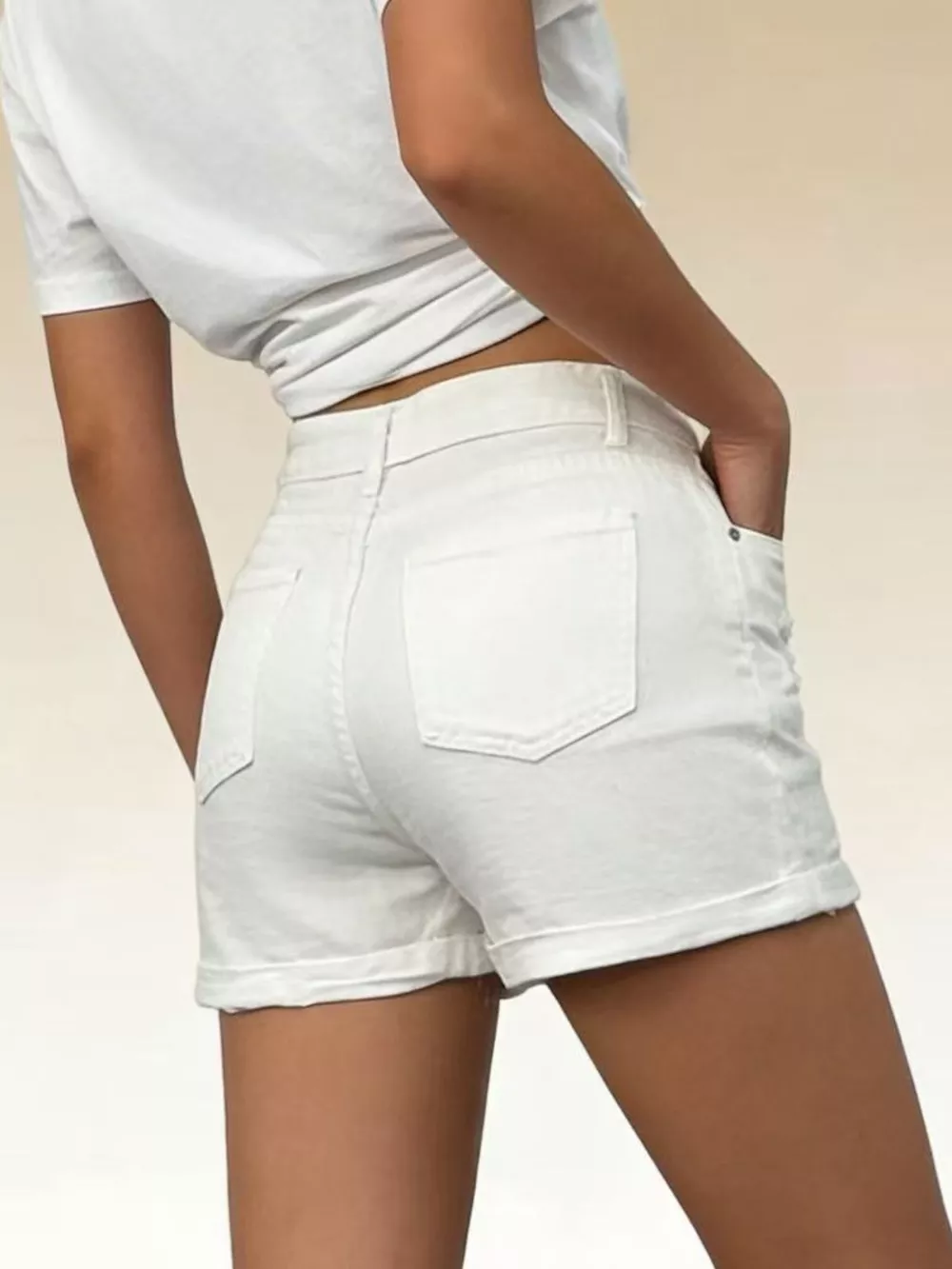 High-Waisted Button-Fly Distressed Denim Shorts, image 3