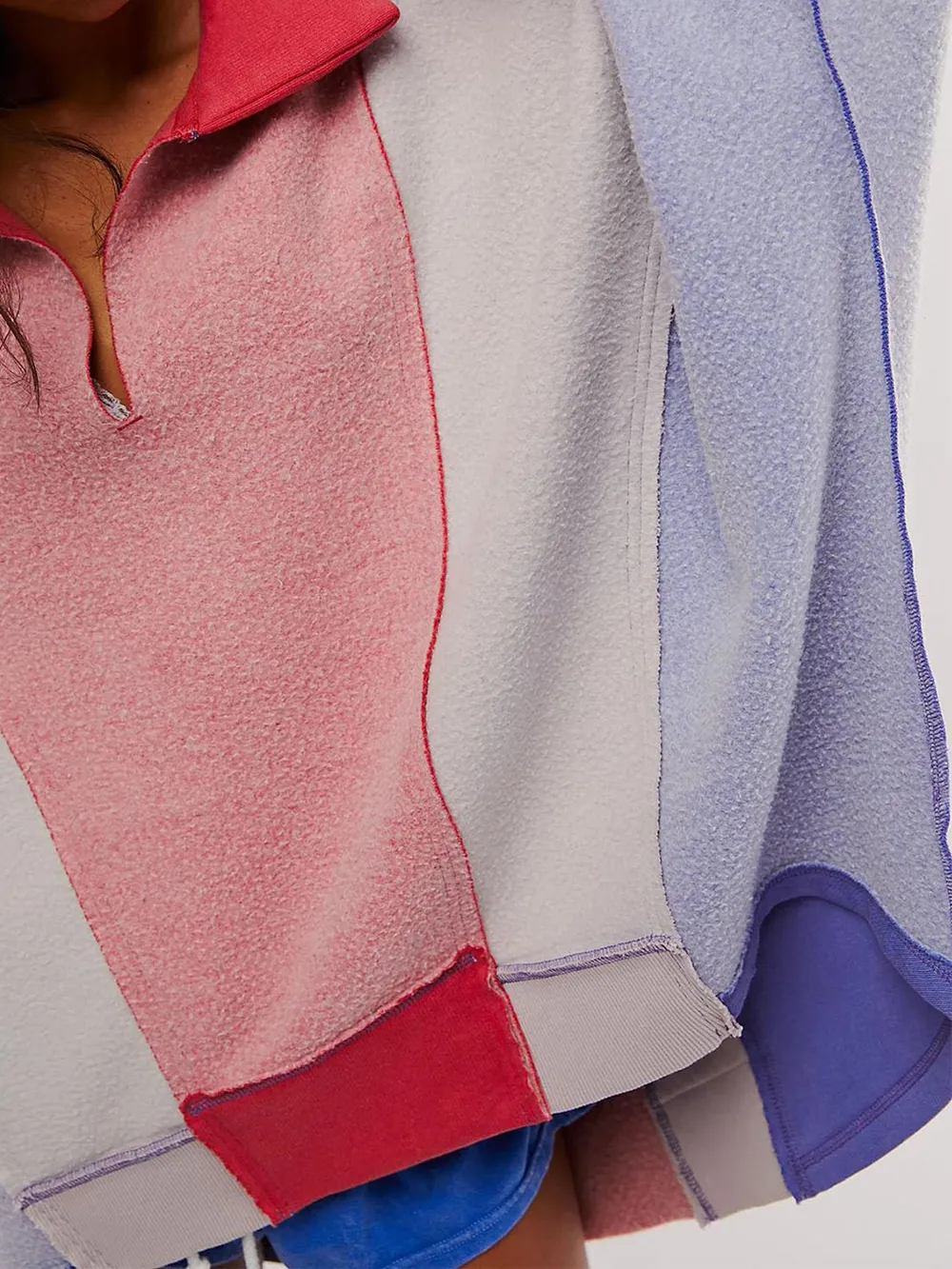 High-Low Exposed Seam Contrast Long Sleeve Sweatshirt, image 6