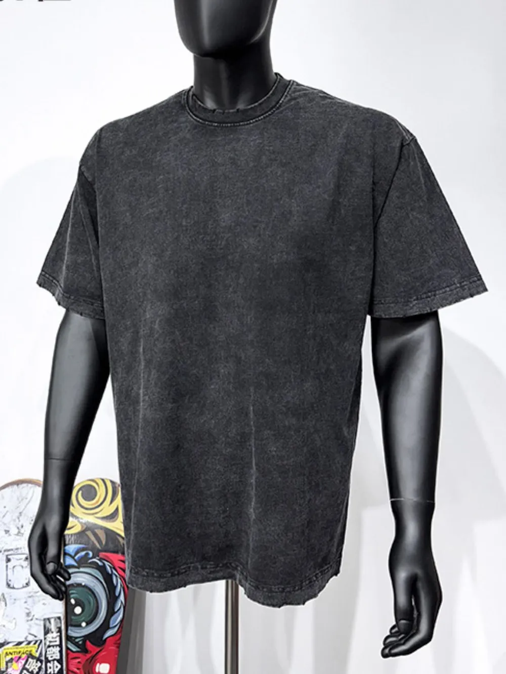 Men's Full Size Round Neck Washed T-Shirt Plus Size