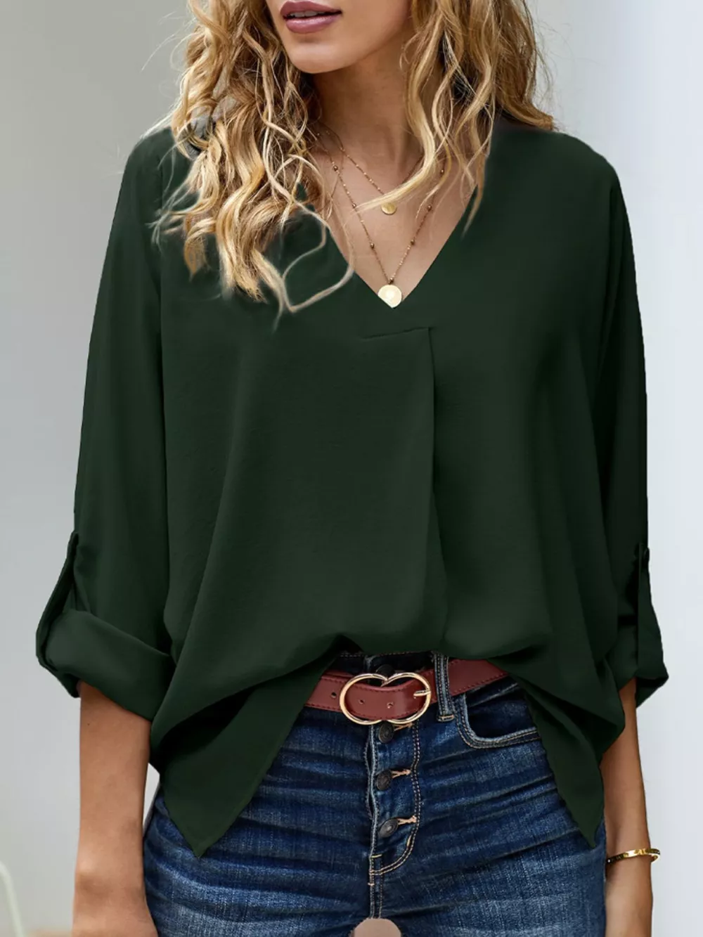 Elegant V-Neck Long Sleeve Blouse, image 3