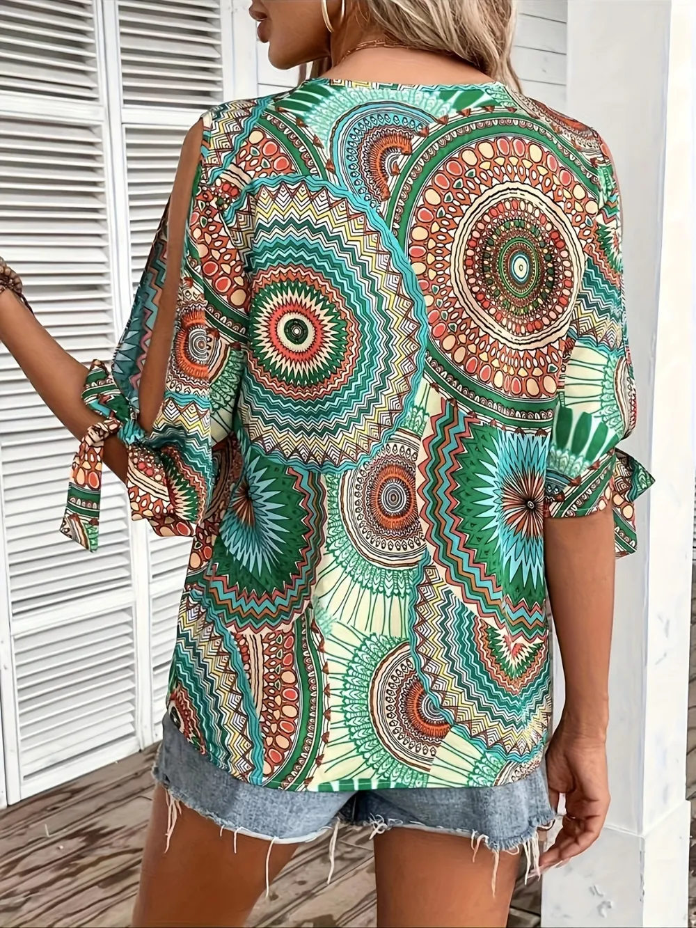 Printed V-Neck Half Sleeve Blouse, image 5