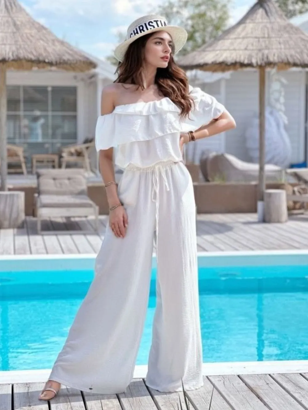 Ruffled Off Shoulder Wide Leg Jumpsuit, image 3
