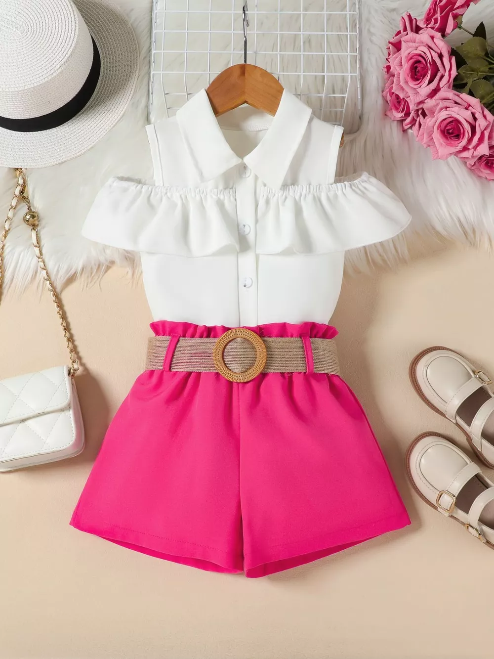 Children's Ruffle Cold Shoulder Top & Shorts Set, image 5