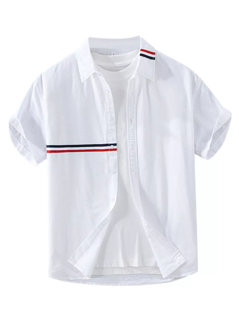 Men's Plus Size Casual Short Sleeve Shirt with Contrast Stripe Detail, image 4