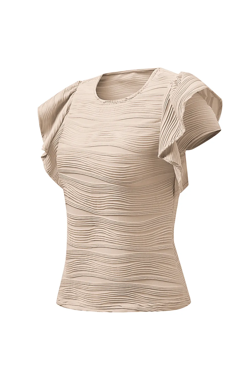 Textured Round Neck Cap Sleeve Top, image 6