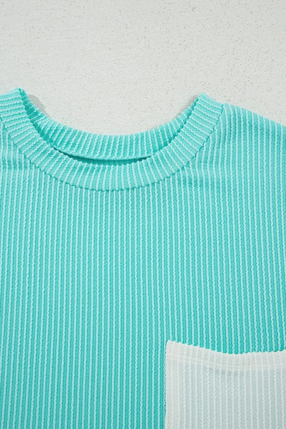 Corded Knit Color Block Pocketed Crew Neck T Shirt, image 5