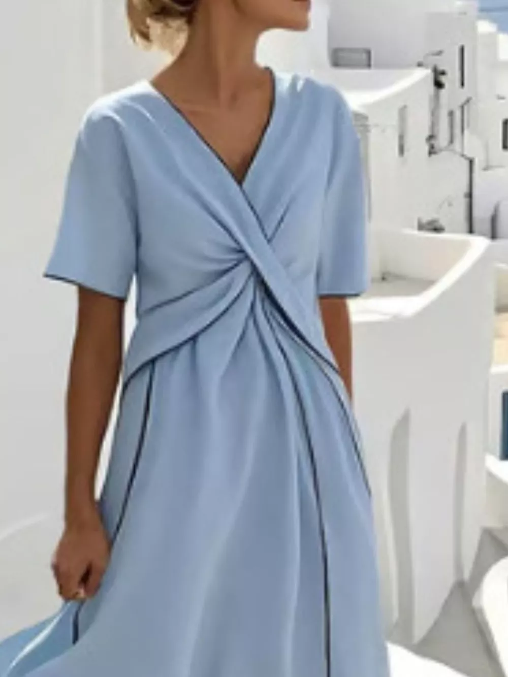 Full Size Striped Surplice Half Sleeve Midi Dress Plus Size, image 14