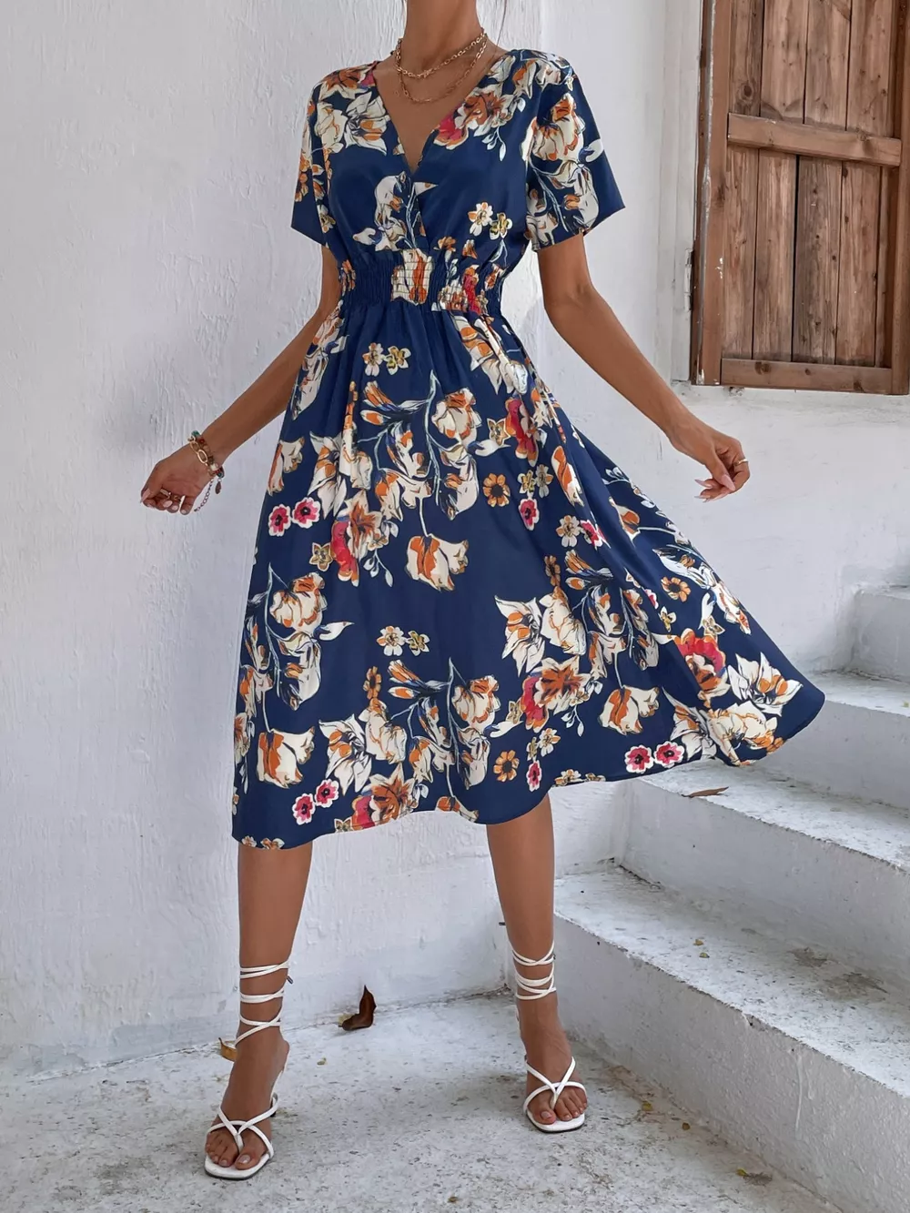 Printed Short Sleeve Midi Dress, image 24