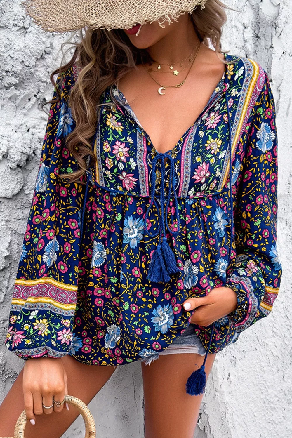 Floral Print Tie Neck Blouse, image 2