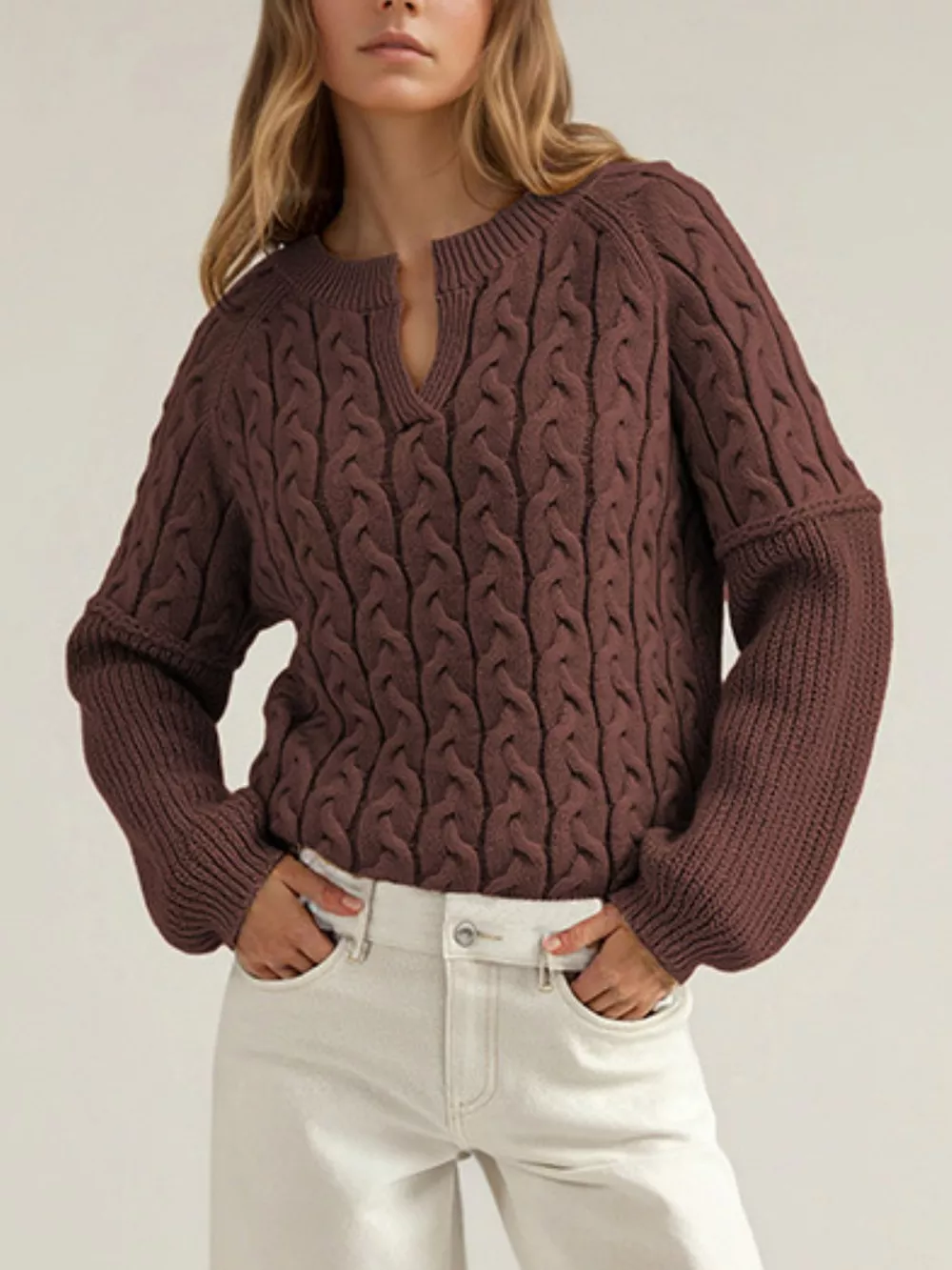 Cable-Knit Dropped Shoulder Sweater, image 3
