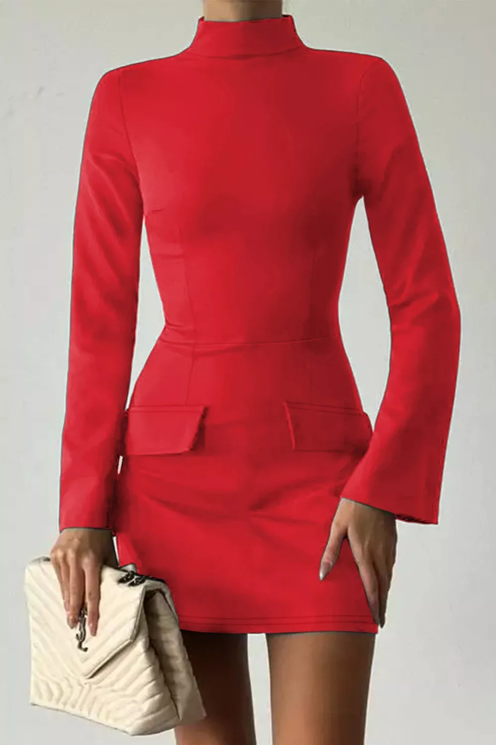 Long-Sleeve Mini Dress with Flap Pockets, image 7