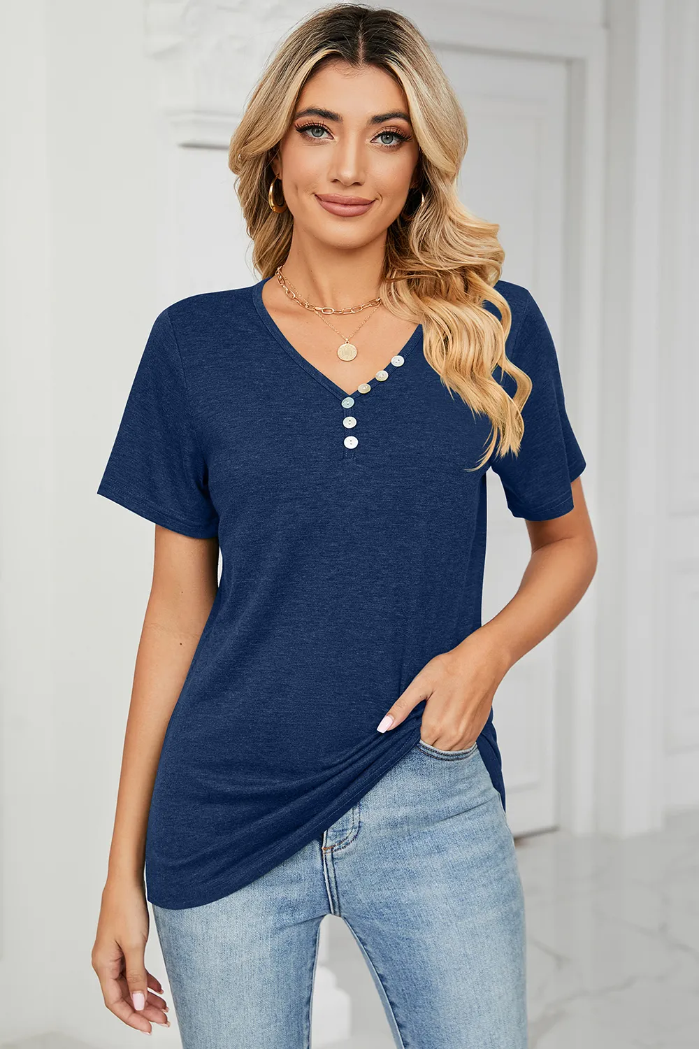 V-Neck Short Sleeve T-Shirt, image 15