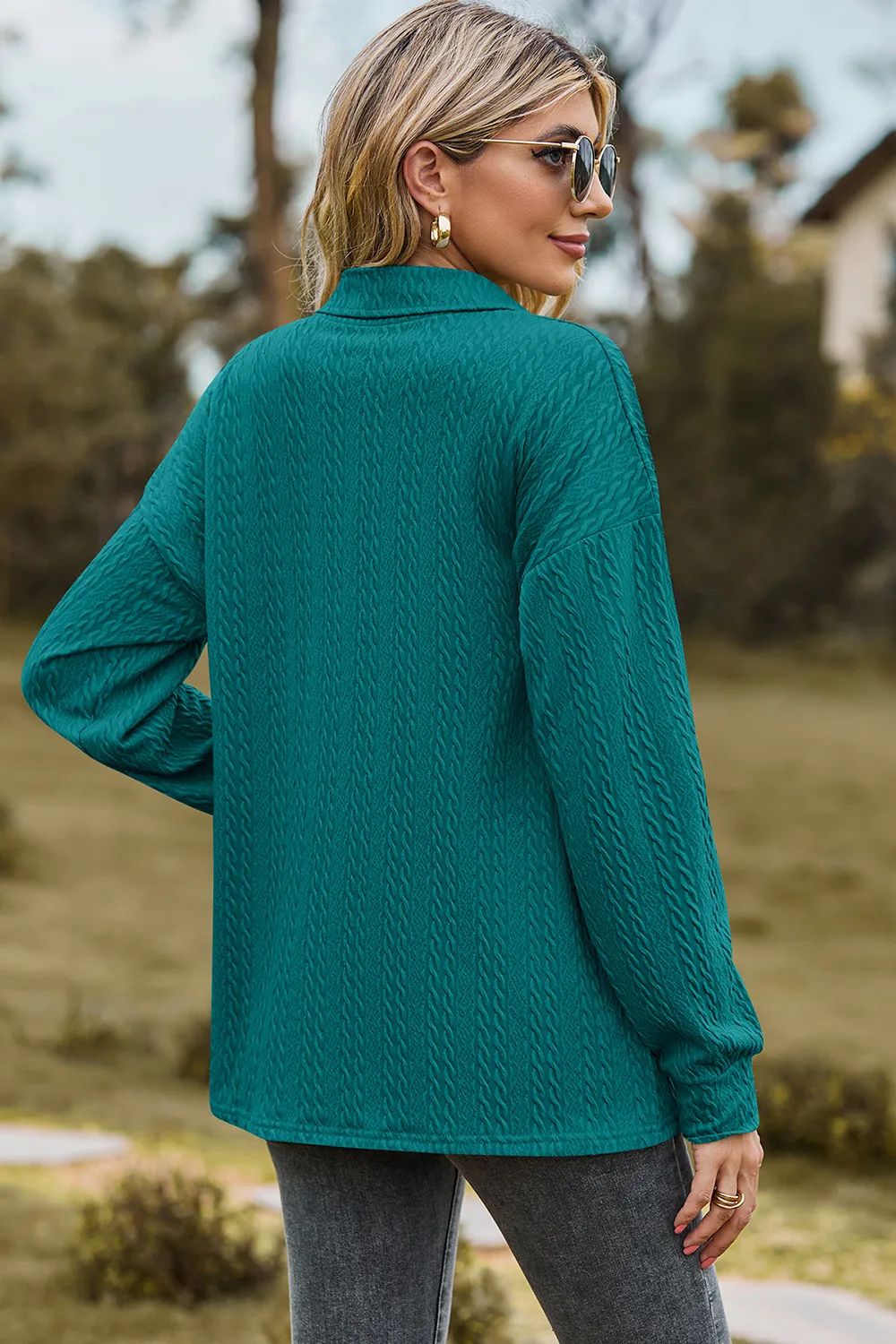 Half Button Dropped Shoulder Blouse, image 9