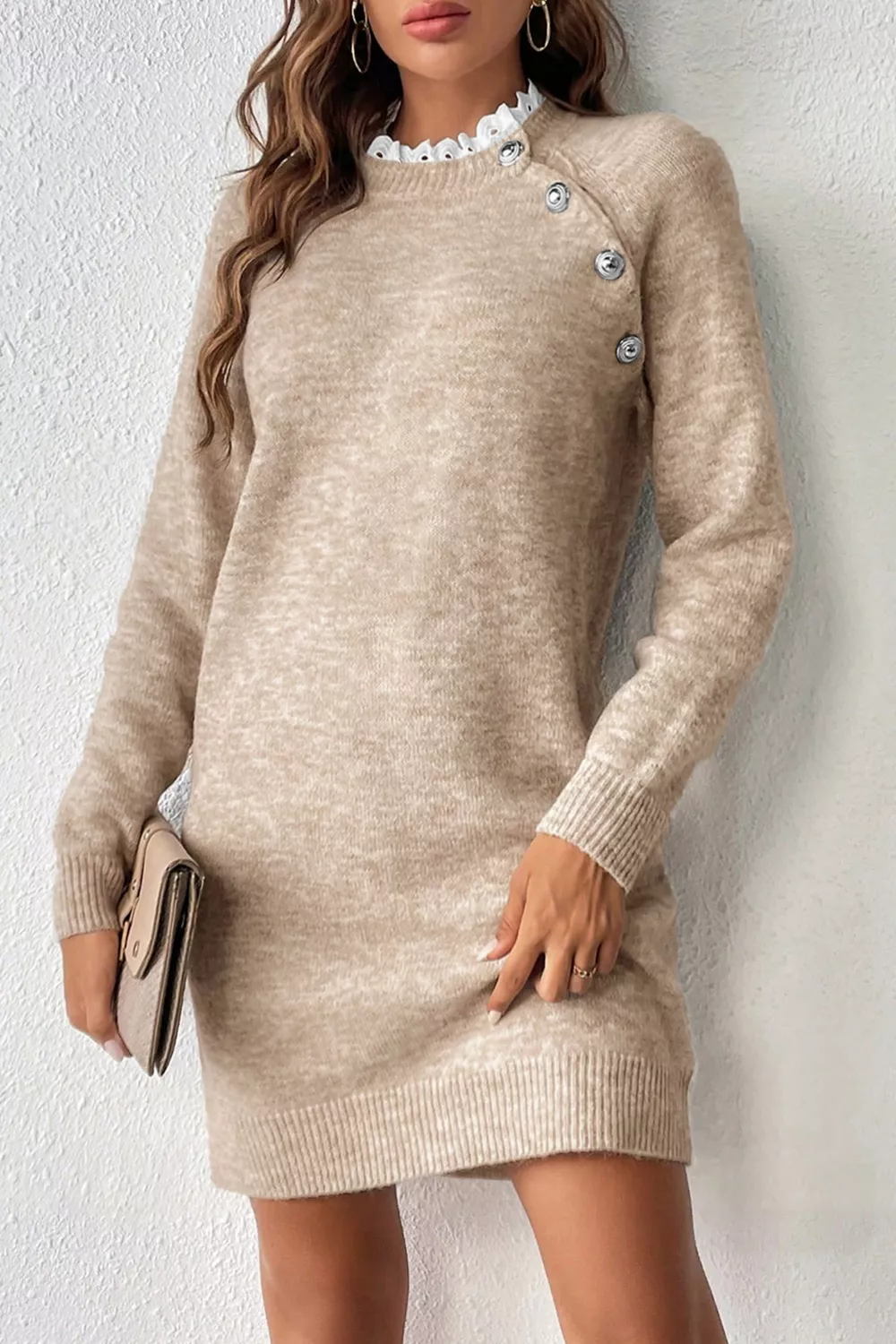 Ribbed Hem Raglan Sleeve Sweater Dress, image 3