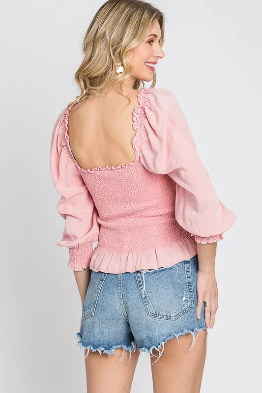 Full Size Ruffled Smocked Frill Square Neck Top Plus Size, image 6