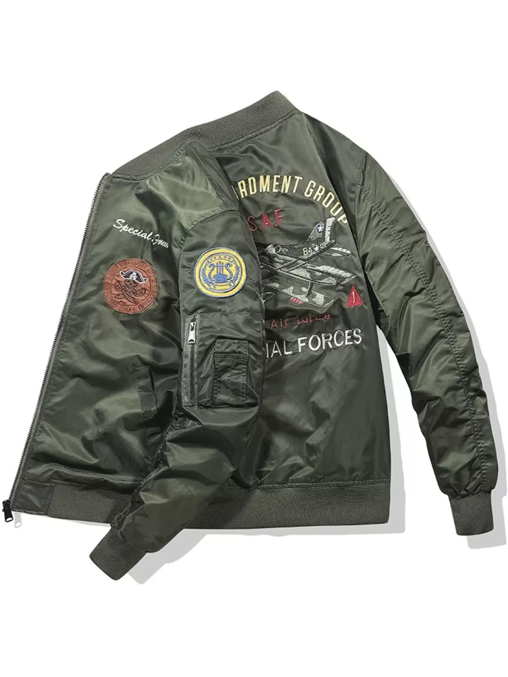 Men's Plus Size Zip Up Bomber Jacket, image 2