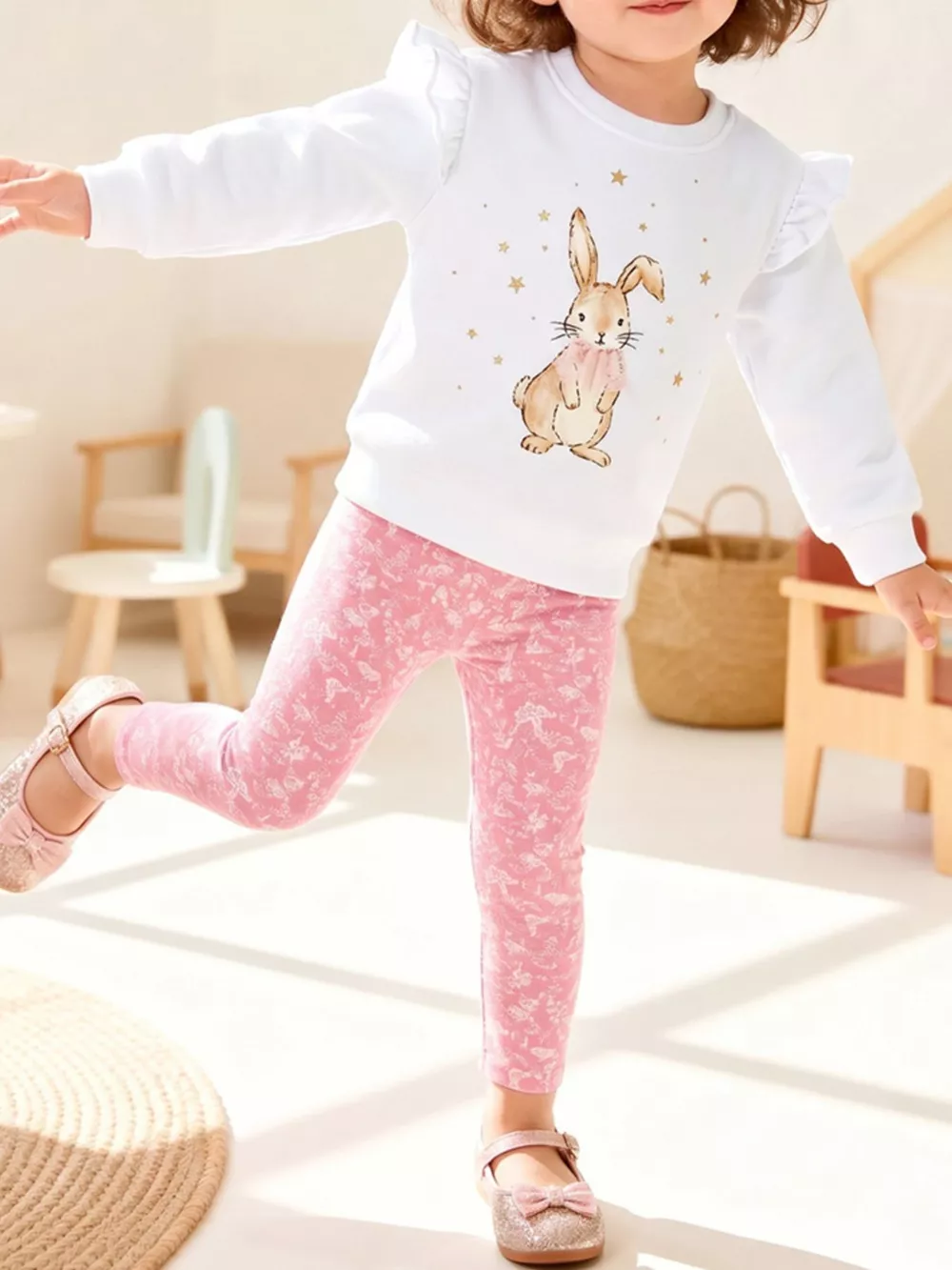Children's Adorable Bunny Graphic Sweatshirt and Leggings Set