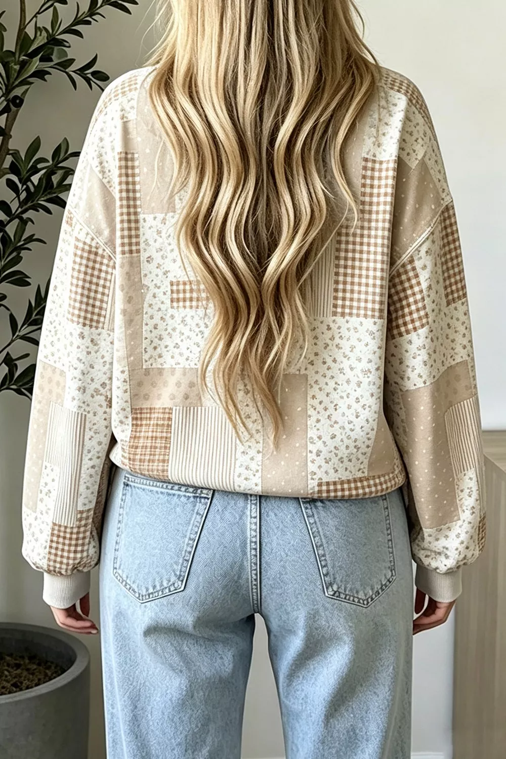 Vintage Patchwork Print Dropped Shoulder Sweatshirt, image 3