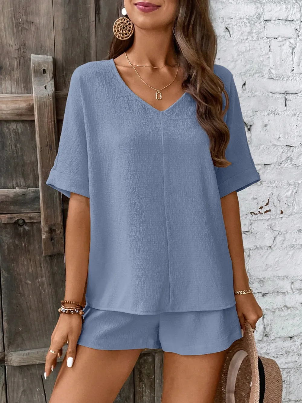 V-Neck Half Sleeve Top and Shorts Set, image 6