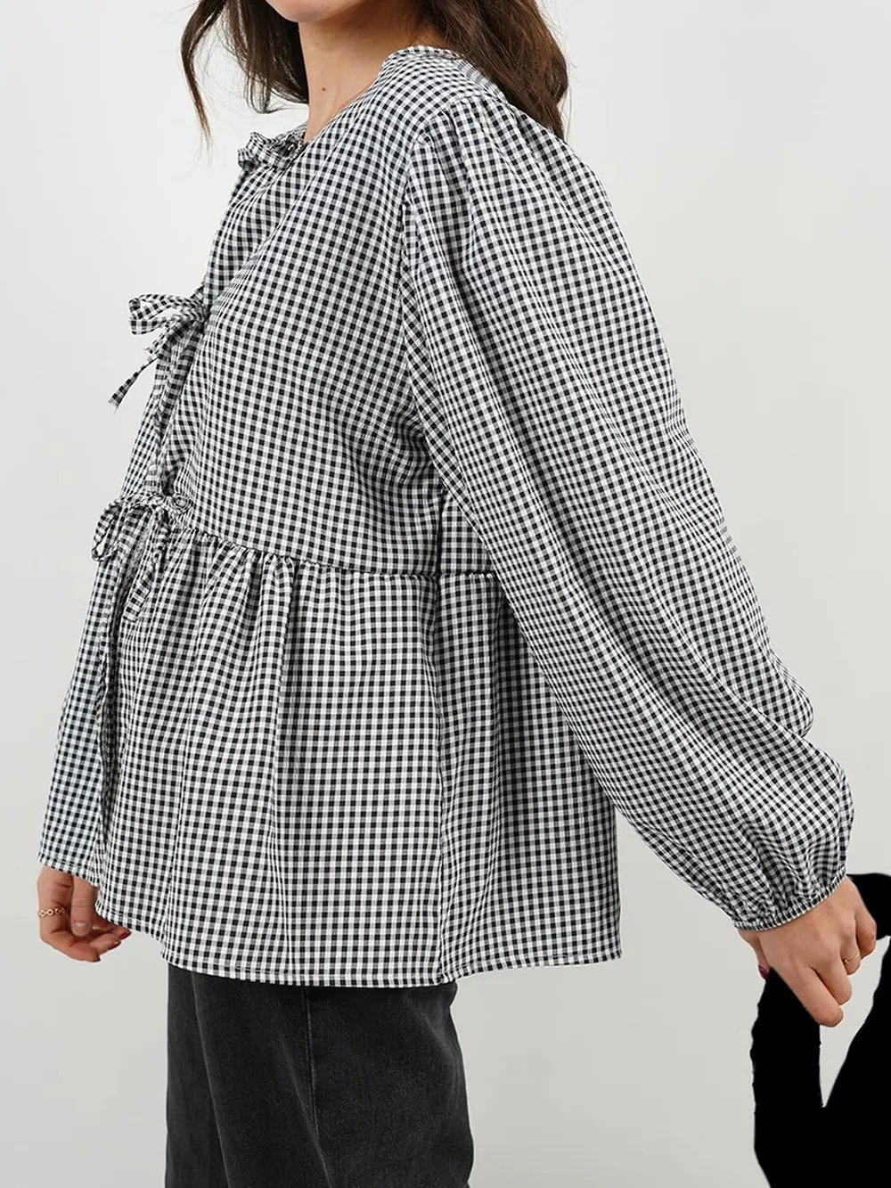 Tied Round Neck Long Sleeve Blouse, image 13