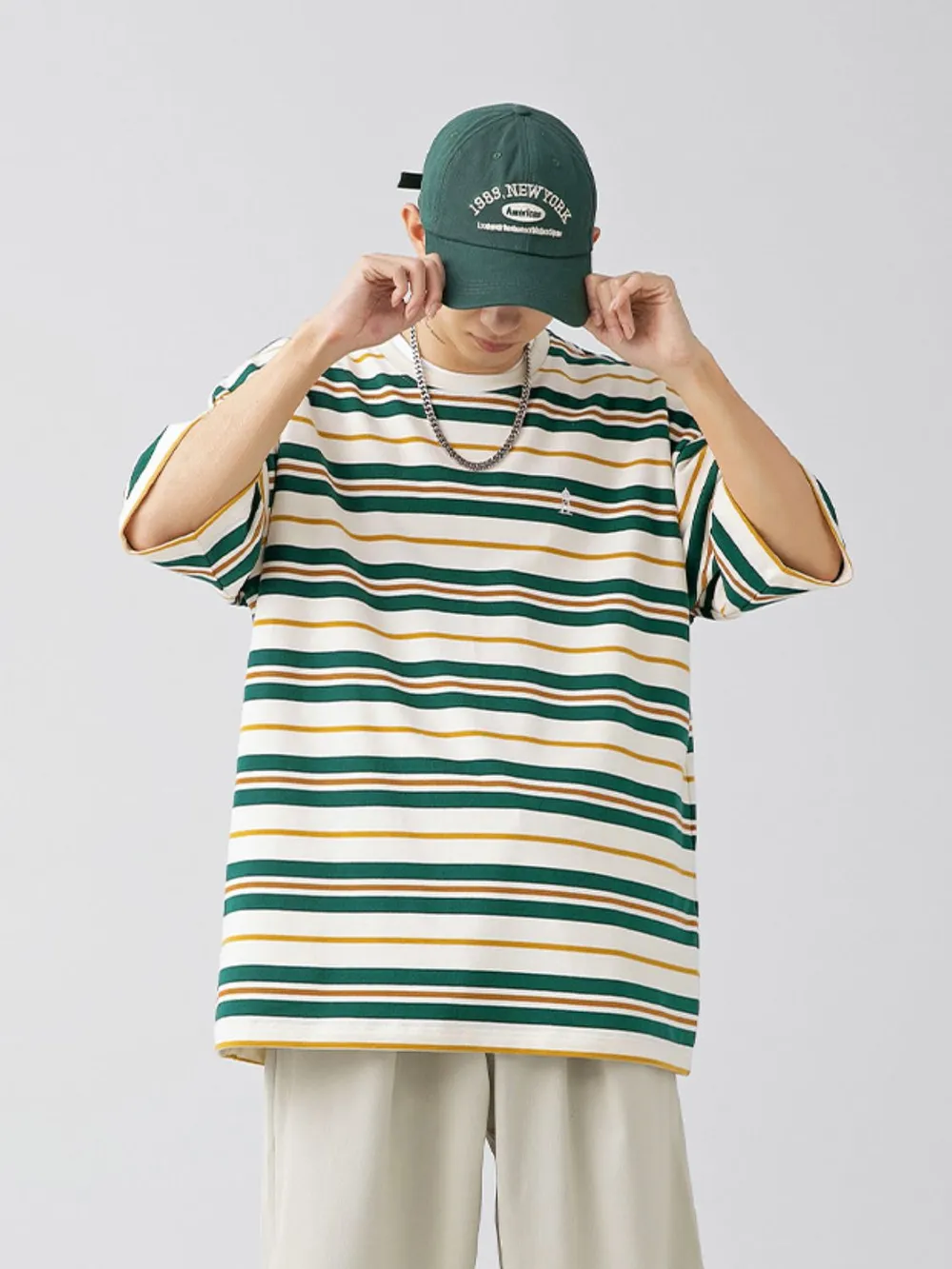 Men's Plus Size Basic style Round Neck Striped T-Shirt, image 4