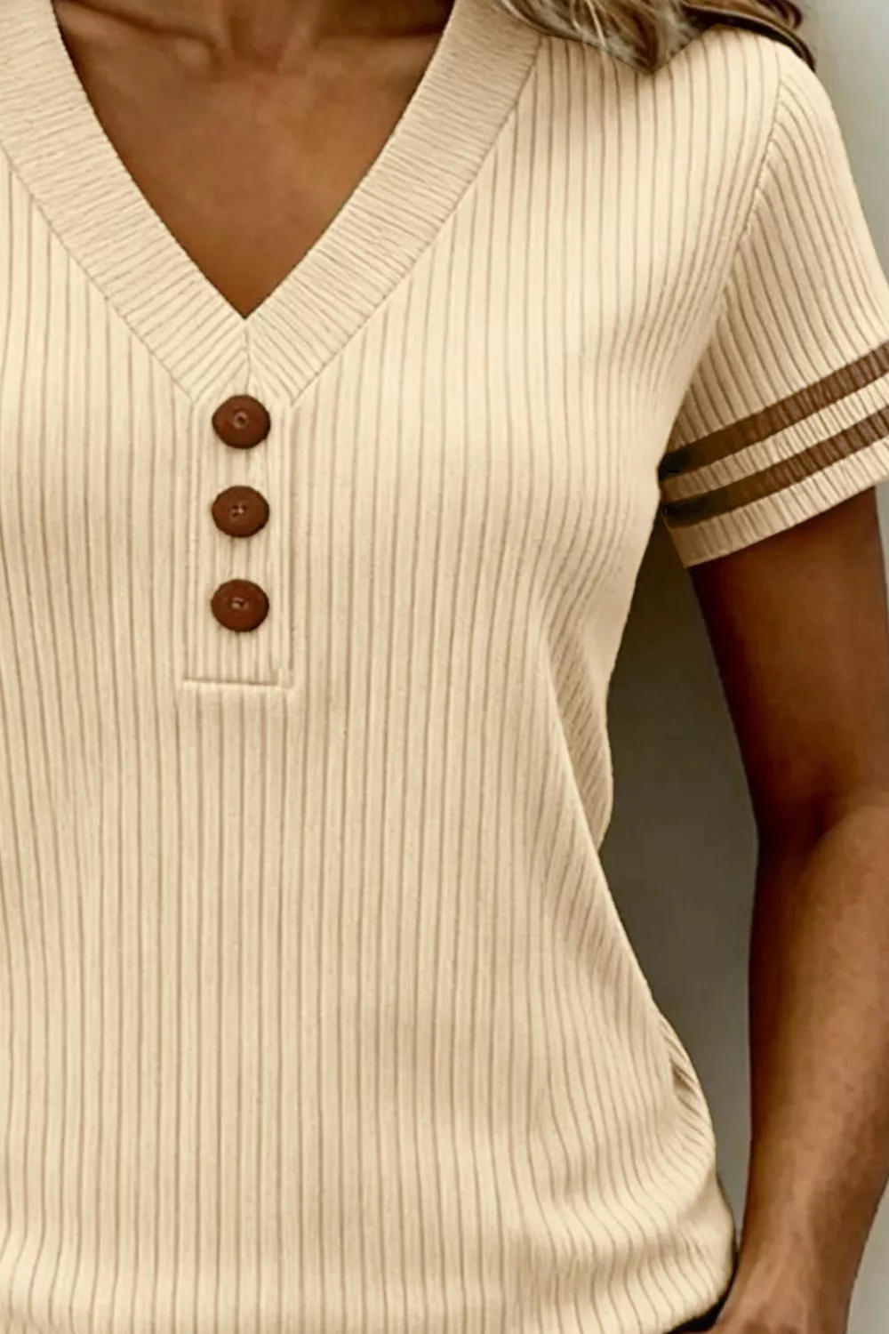 Ribbed V-Neck Knit Top, image 2