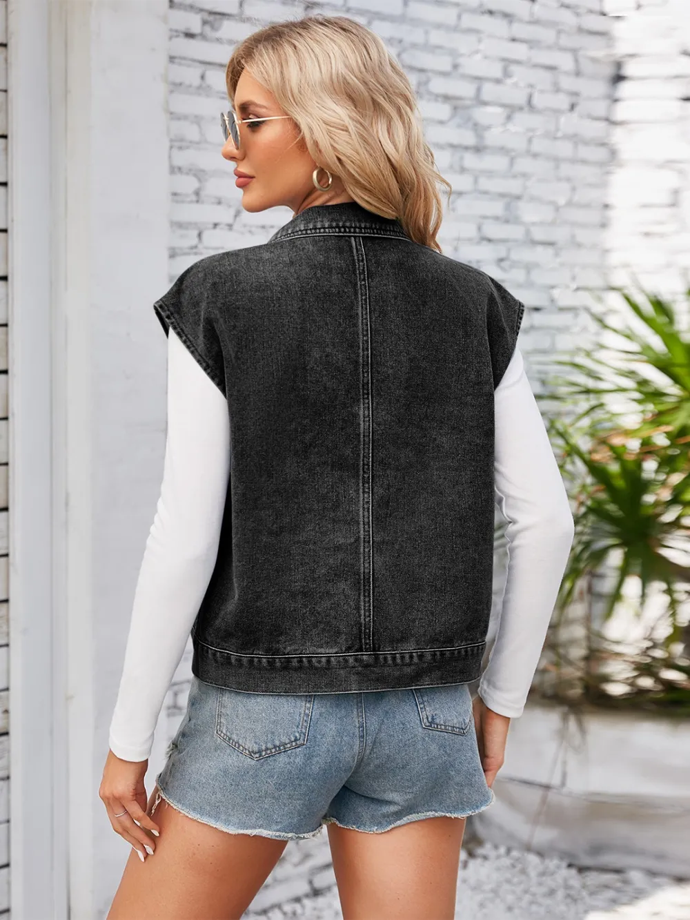 Cap Sleeve Denim Jacket with Pockets, image 3