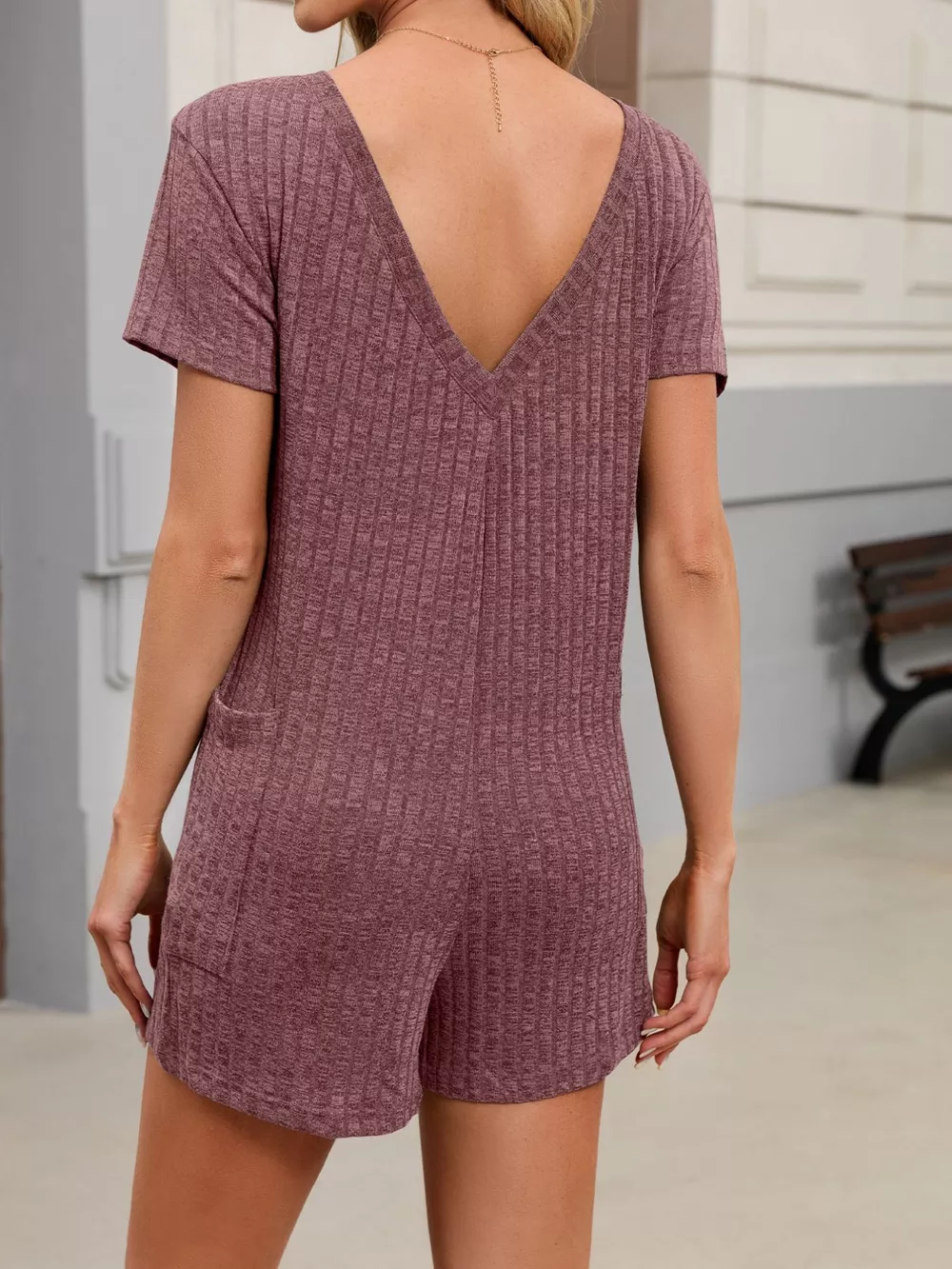 Casual Ribbed Knit V-Neck Romper, image 26